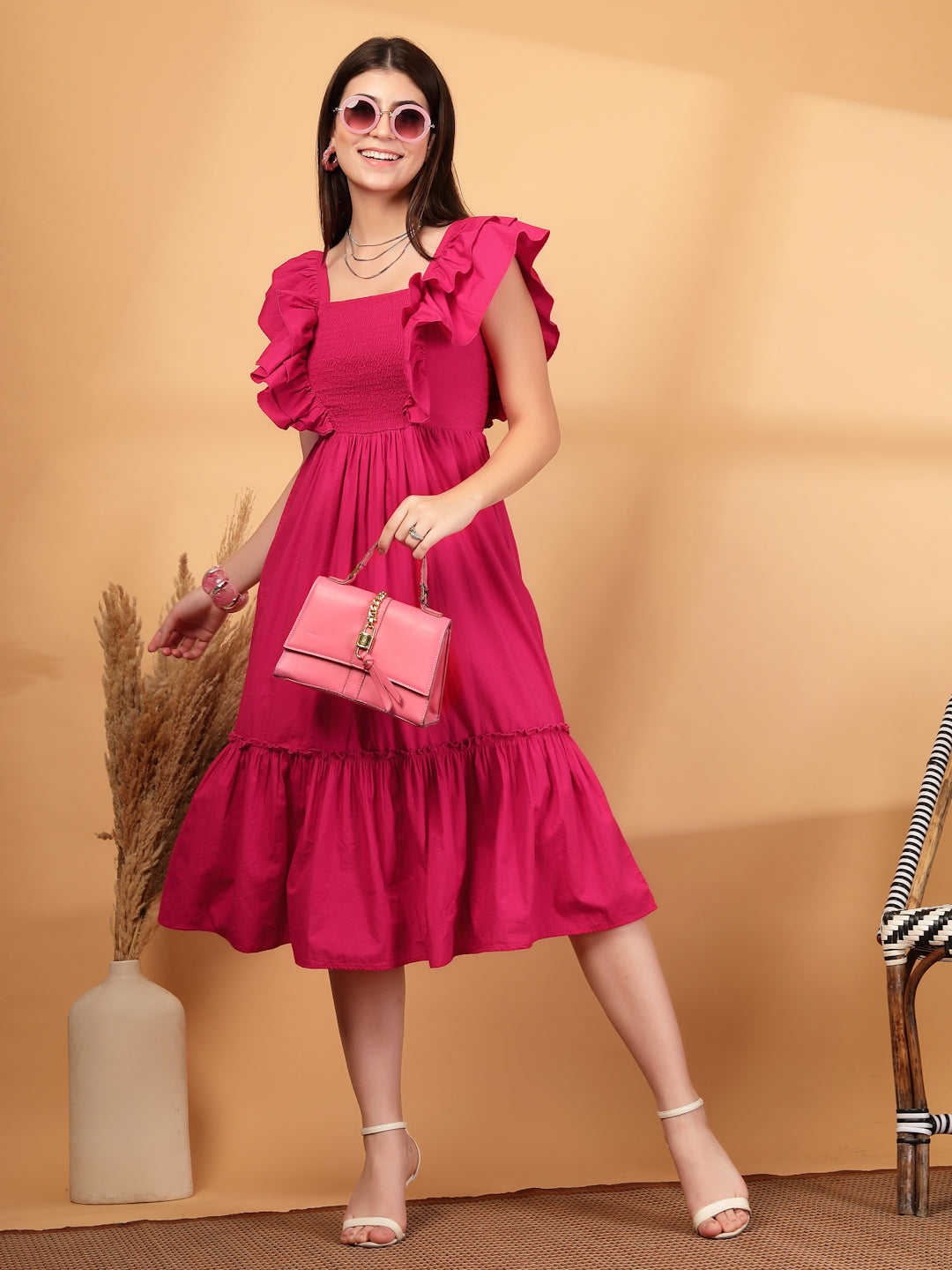 Ruffled Fit & Flare Midi Dress
