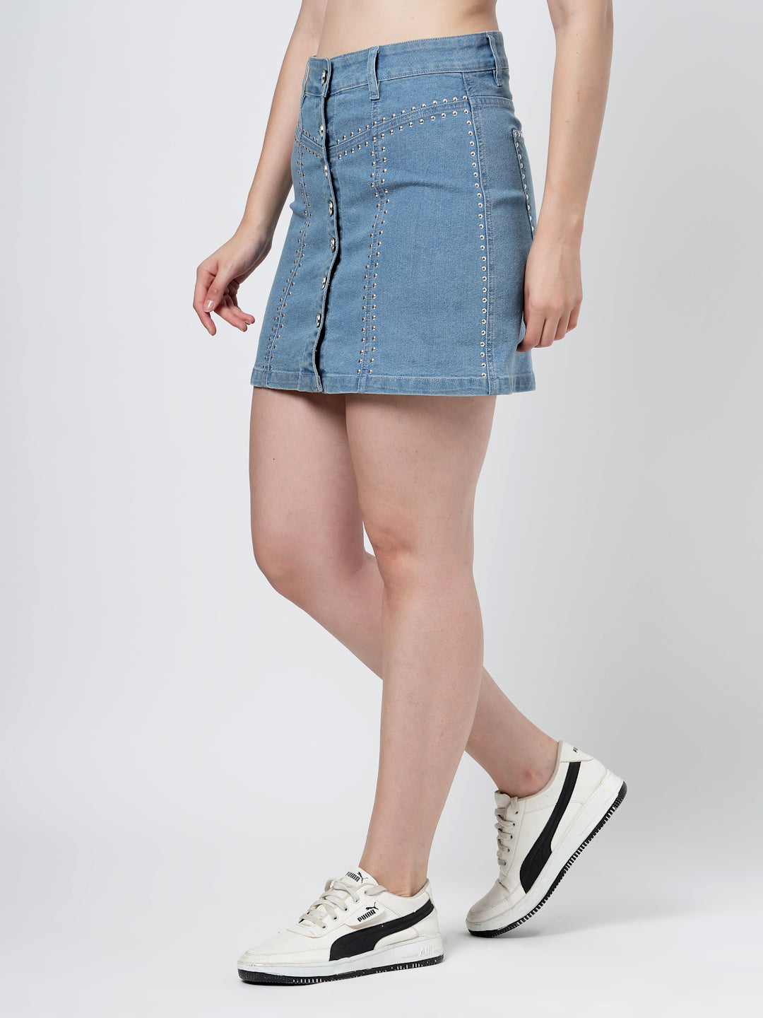 Hot Fix Detailed Cotton Blend Mini Skirt