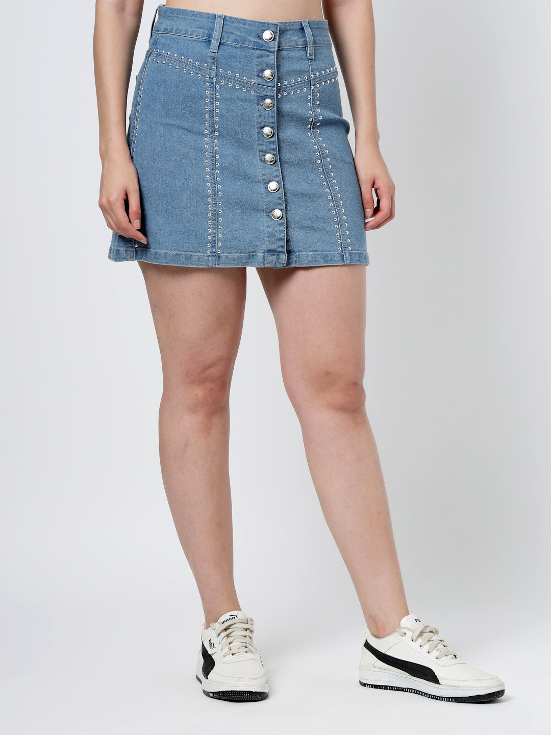 Hot Fix Detailed Cotton Blend Mini Skirt
