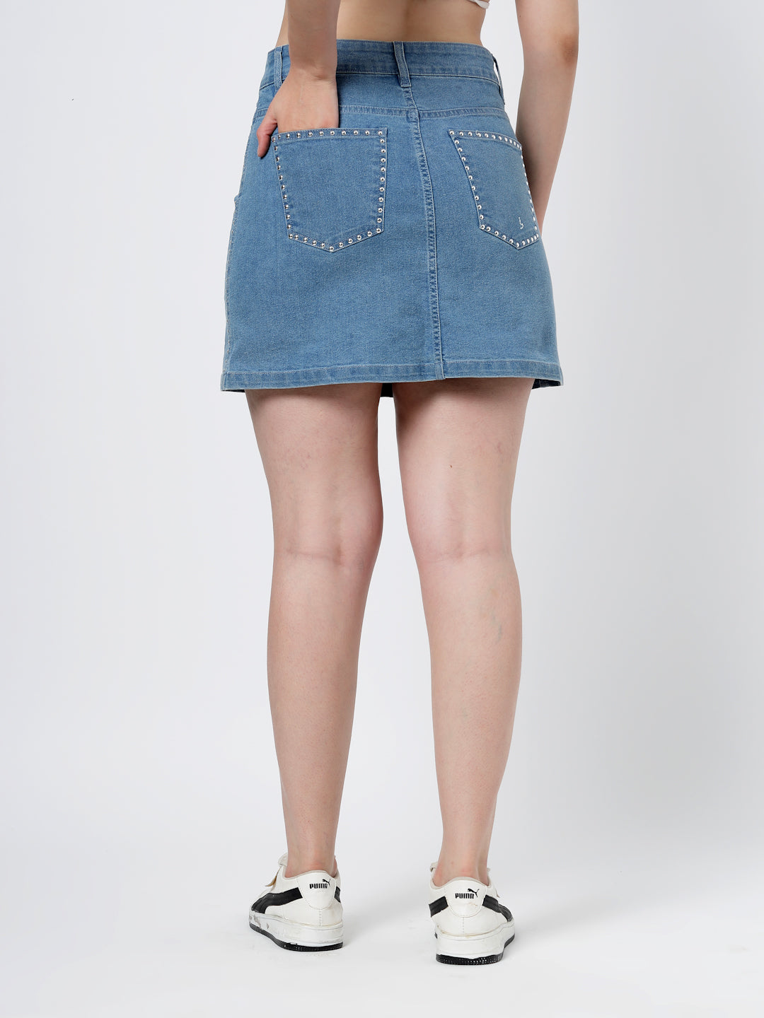Hot Fix Detailed Cotton Blend Mini Skirt