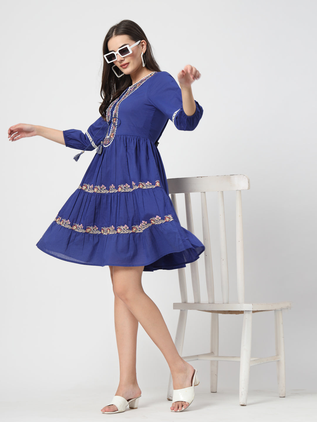 Royal Blue Embroidered Short Dress - Cosmic Trio
