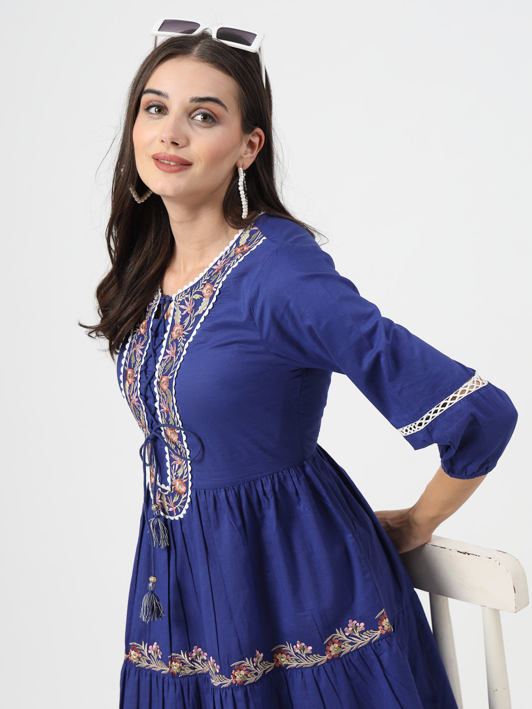 Royal Blue Embroidered Short Dress - Cosmic Trio