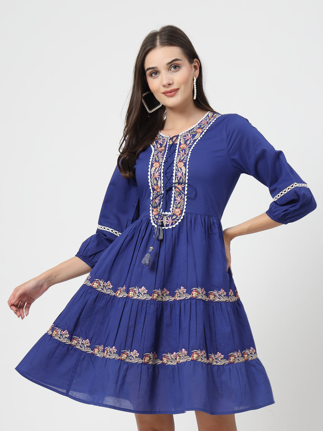 Royal Blue Embroidered Short Dress - Cosmic Trio