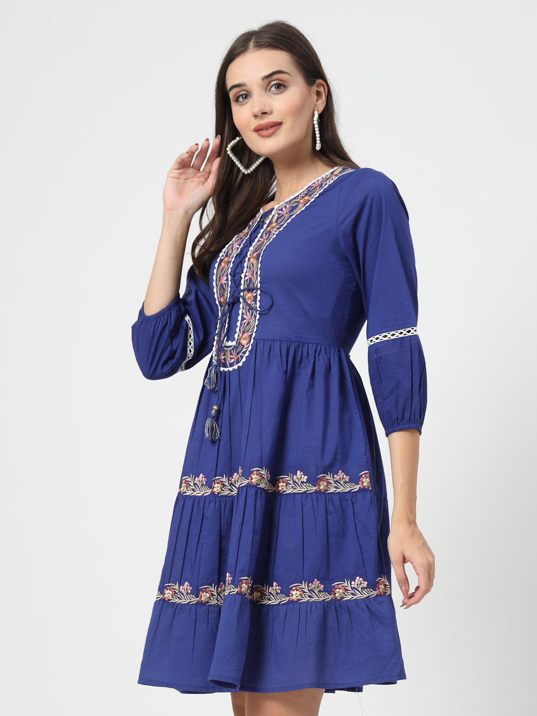 Royal Blue Embroidered Short Dress - Cosmic Trio