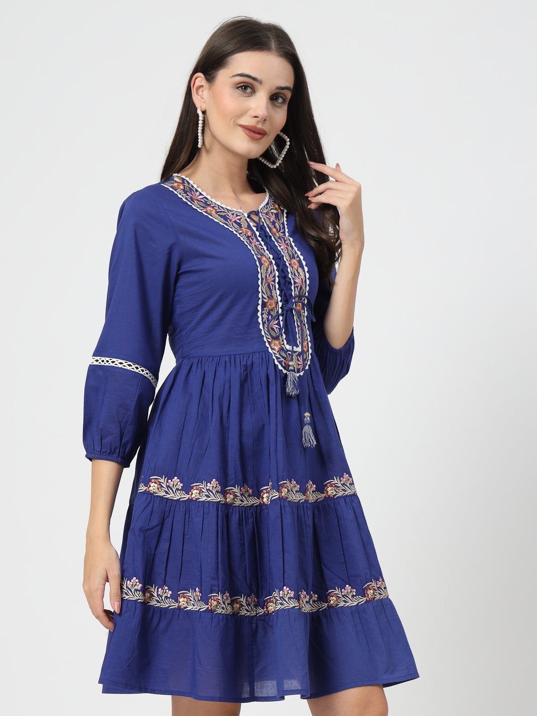 Royal Blue Embroidered Short Dress - Cosmic Trio