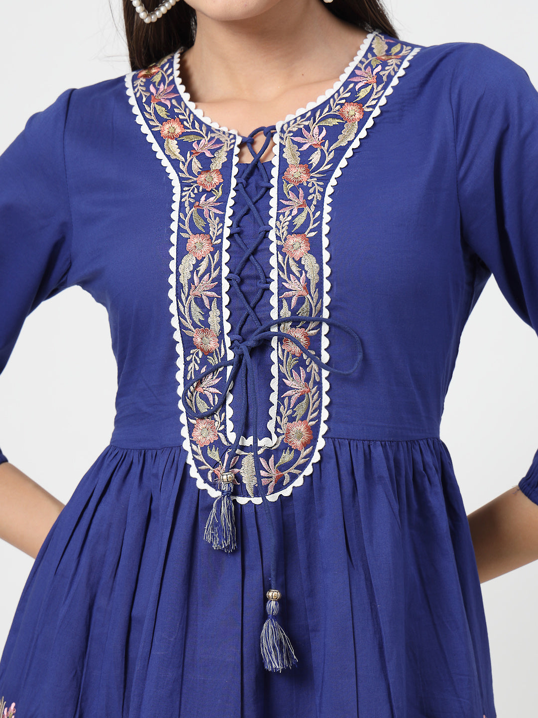 Royal Blue Embroidered Short Dress - Cosmic Trio