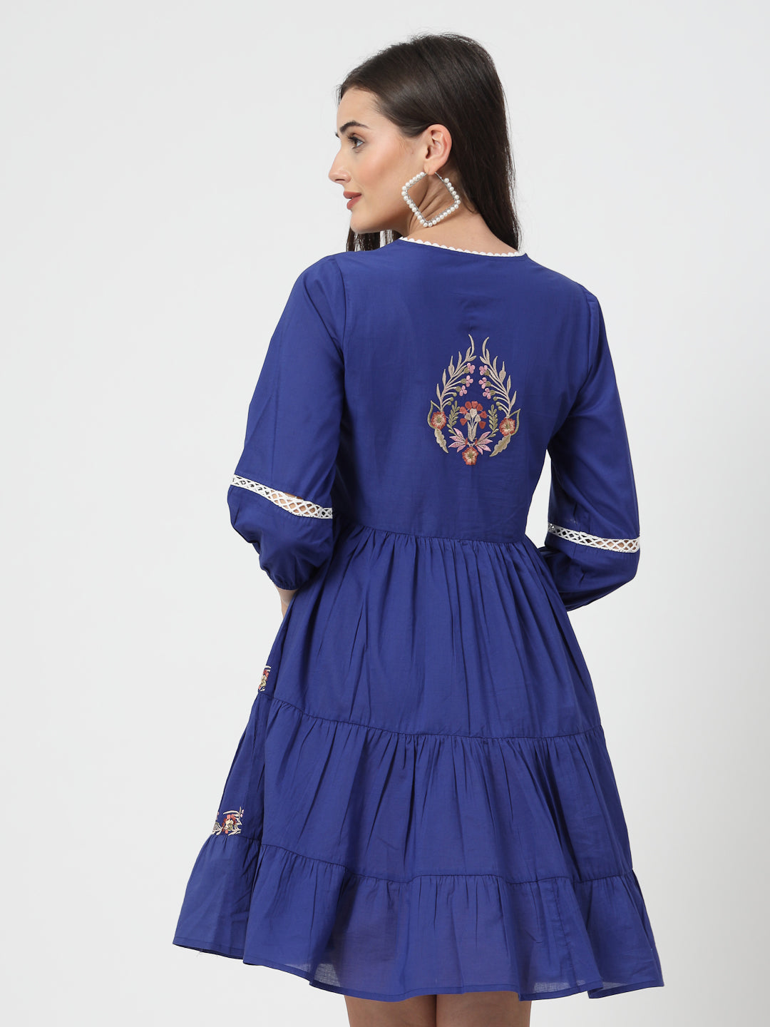 Royal Blue Embroidered Short Dress - Cosmic Trio