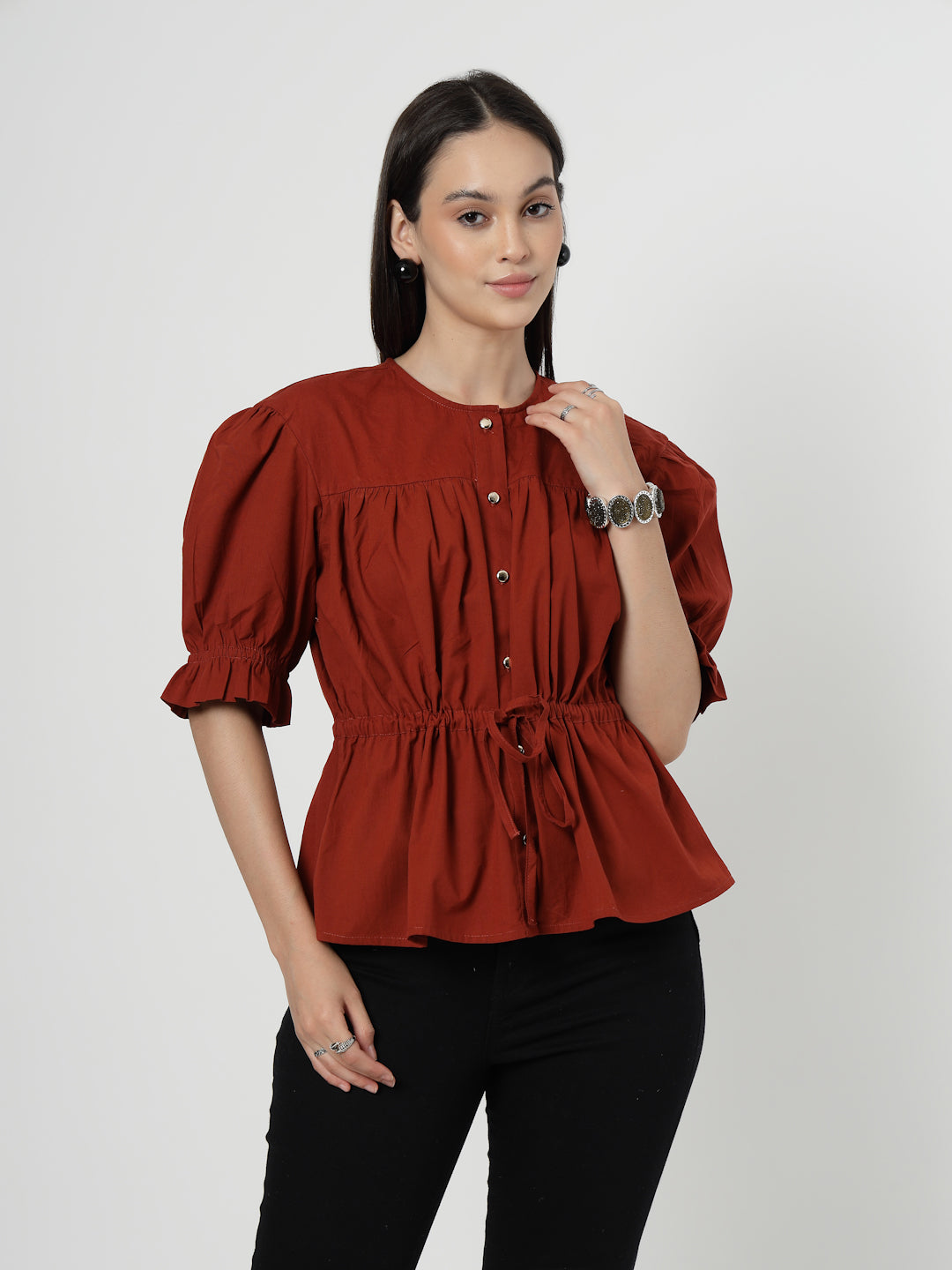Cotton Women's Top with Waistband
