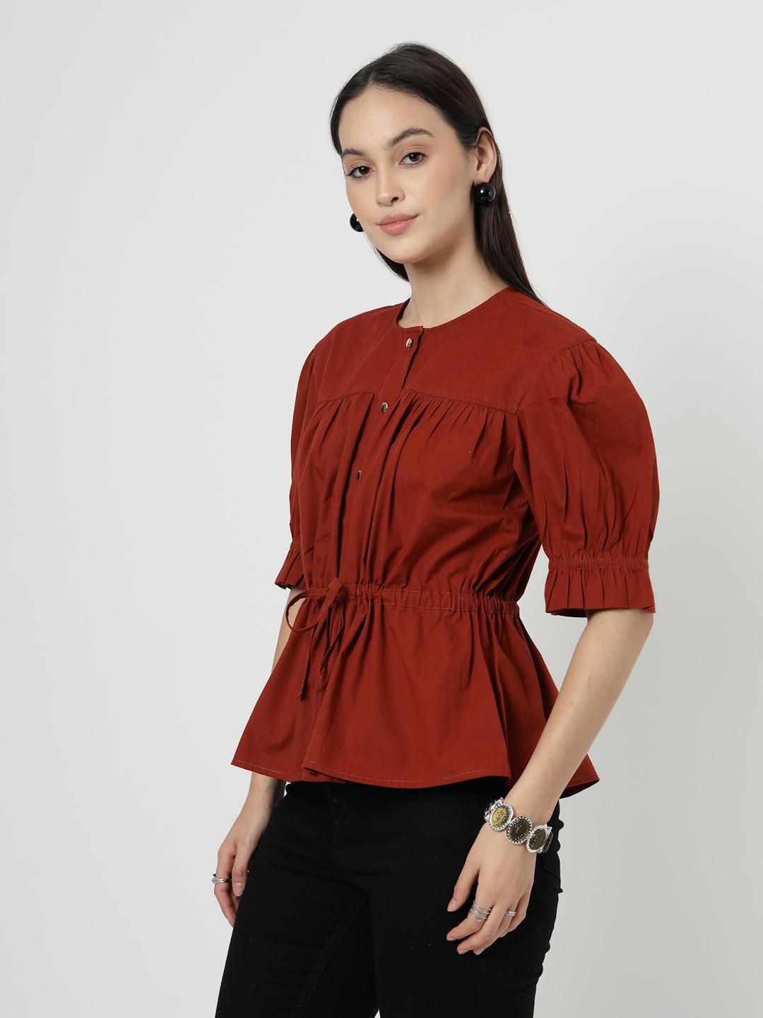 Cotton Women's Top with Waistband
