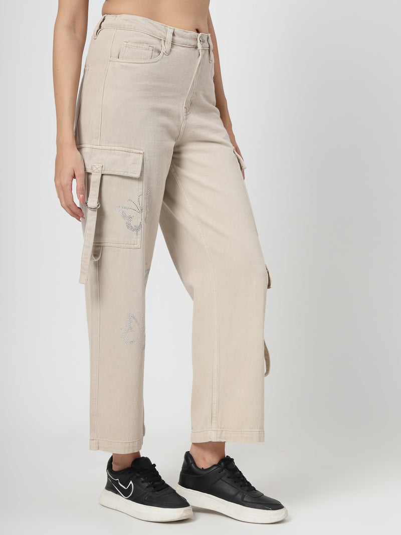 Beige Cotton Bente Cargo Pants for Women