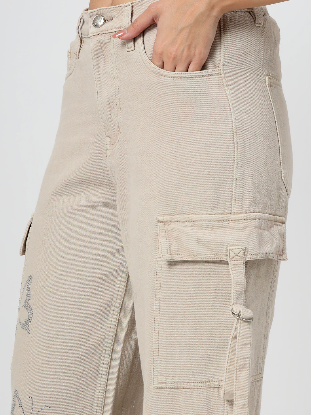 Beige Cotton Bente Cargo Pants for Women