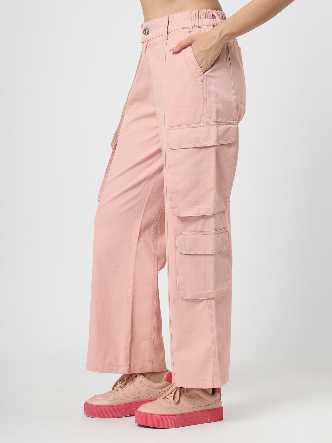 Pink Cotton Cargo Pants for Women – Casual Loose Fit
