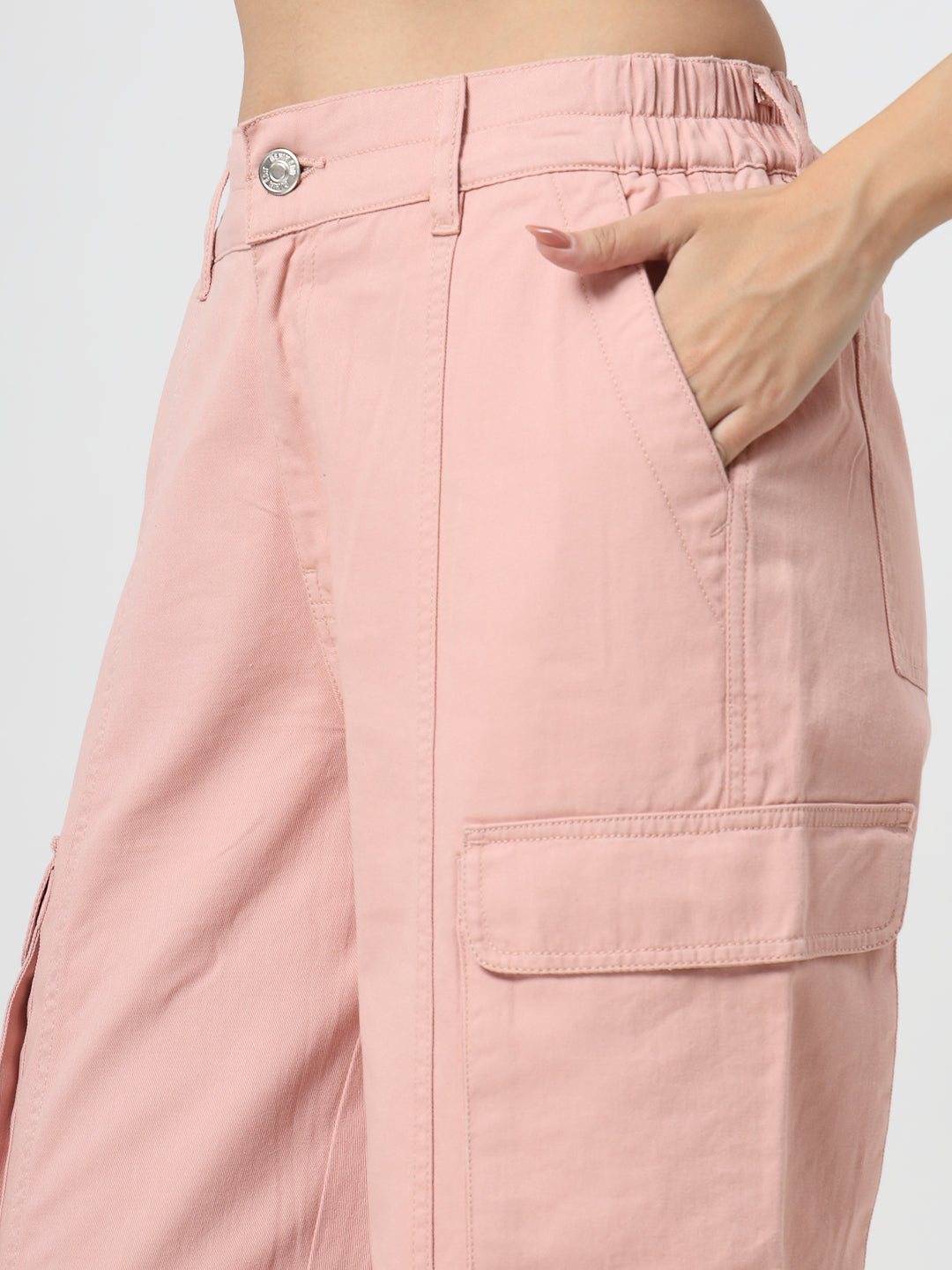 Pink Cotton Cargo Pants for Women – Casual Loose Fit