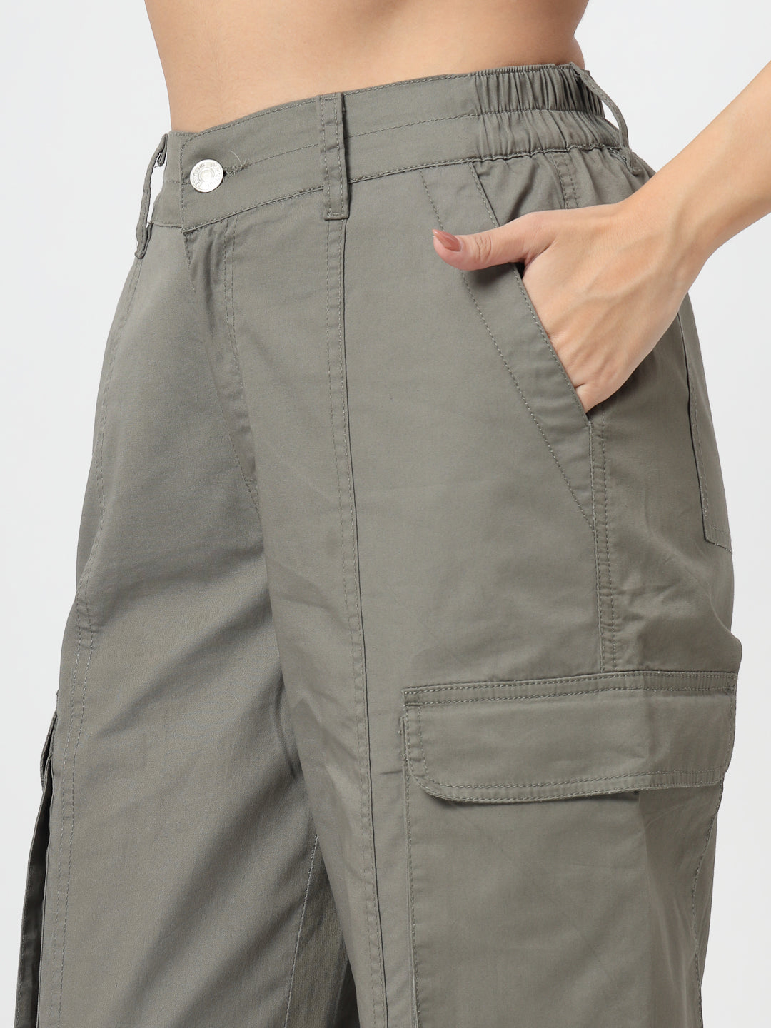 Olive Cotton Loose Fit Cargo Pants Women