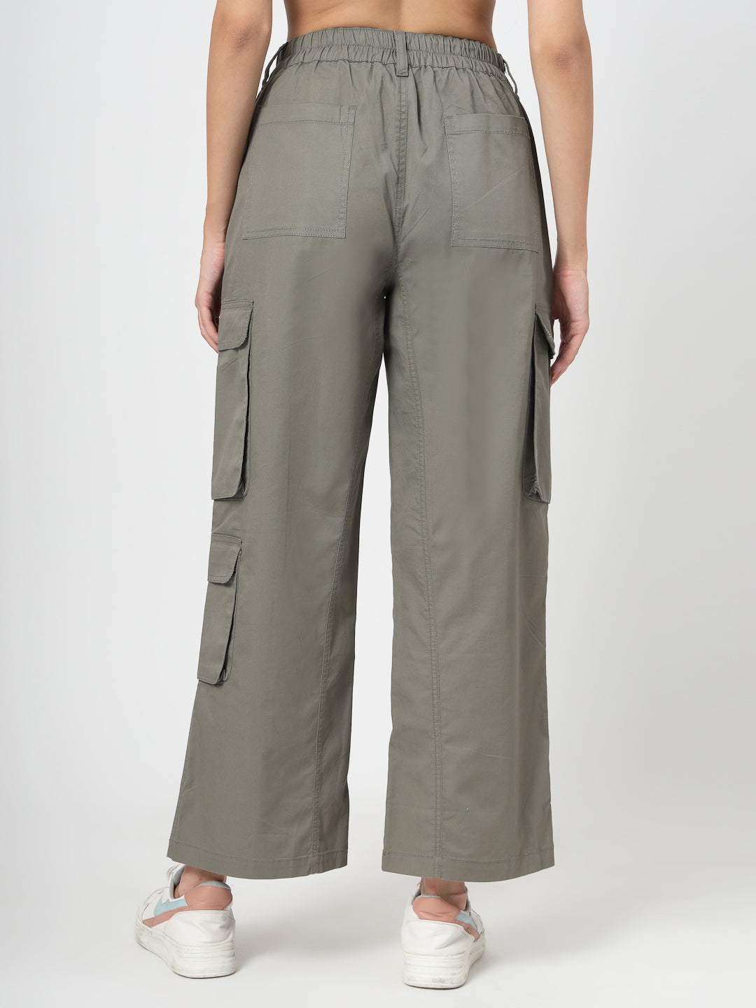 Olive Cotton Loose Fit Cargo Pants Women