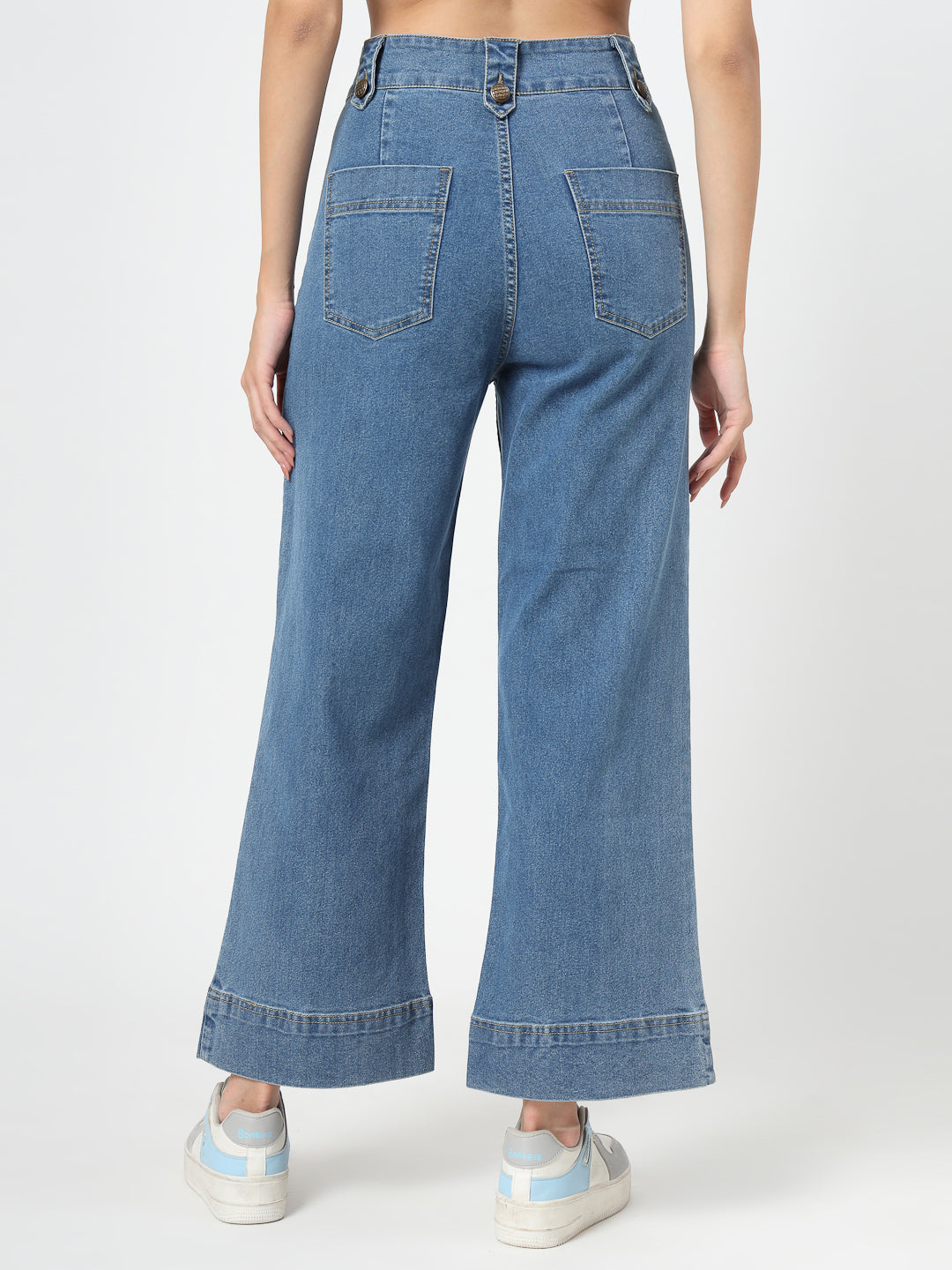 Dark Blue Wide Leg Denim Pants for Women