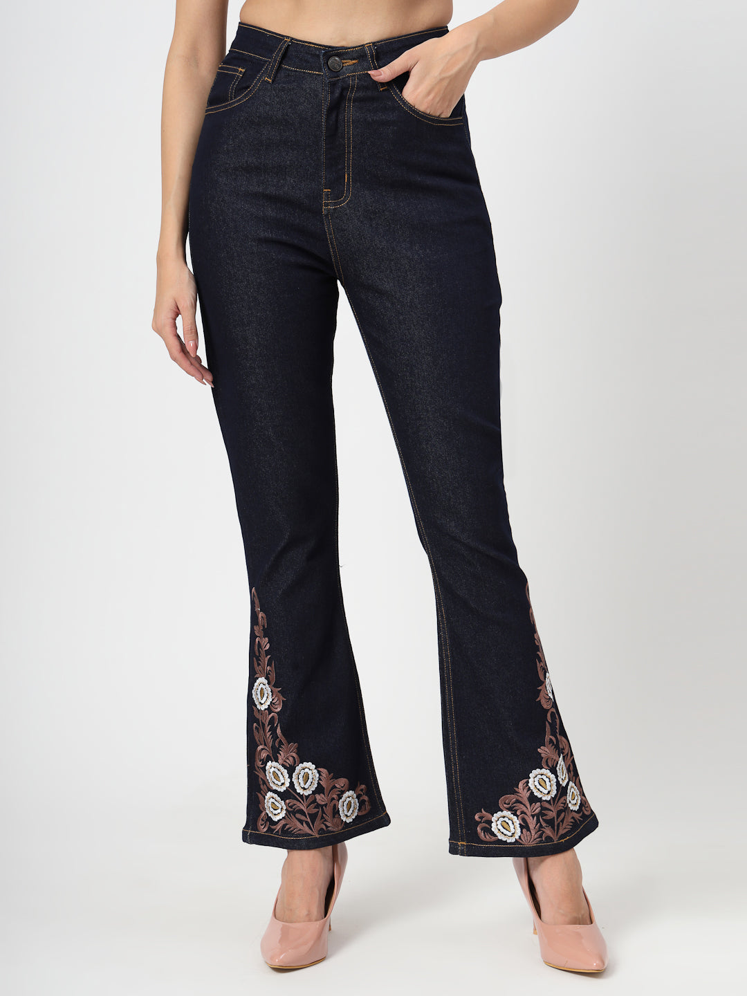 Bootcut High-Rise Embroidered Stretchable Jeans - Cosmic Trio