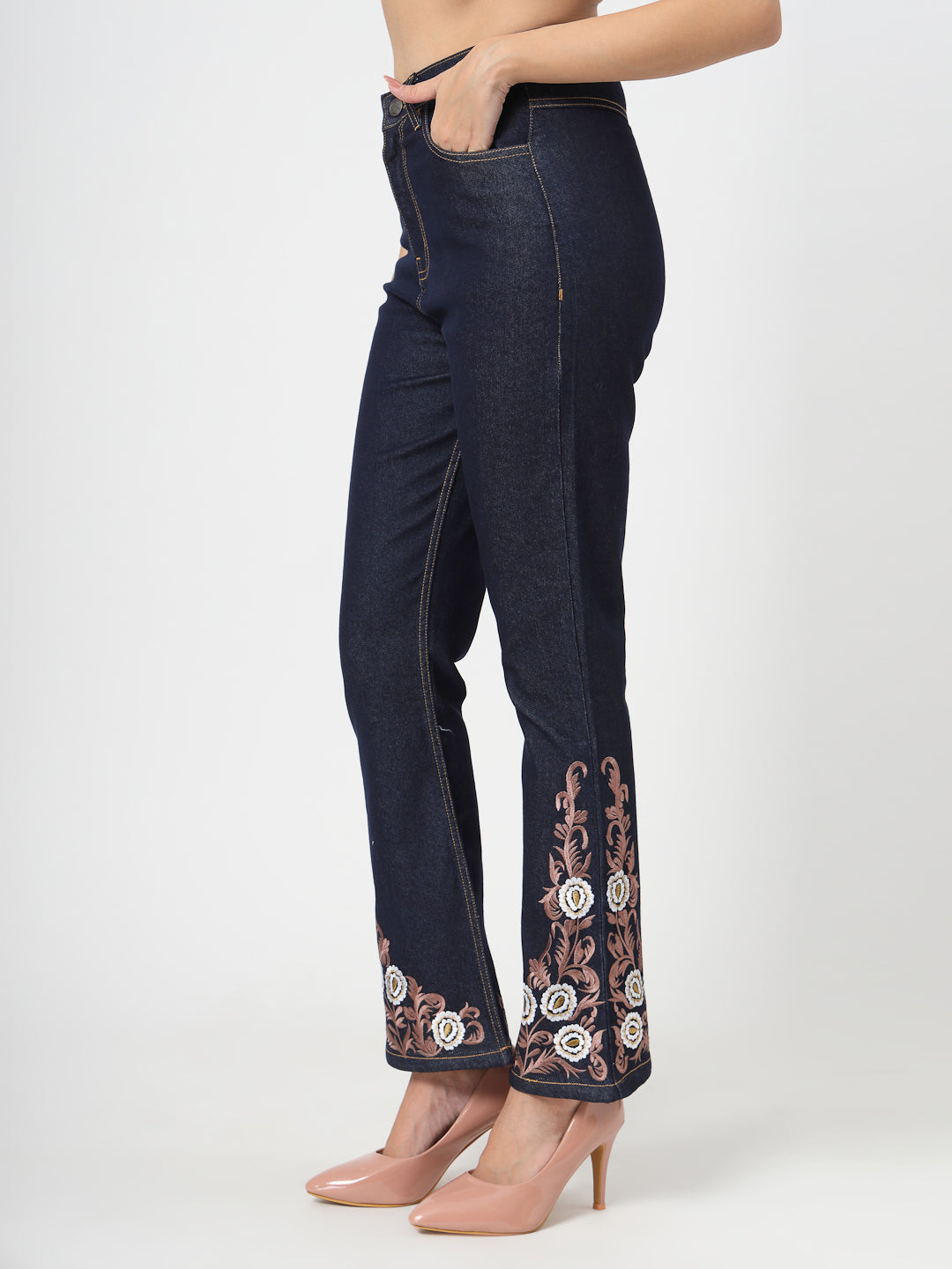 Bootcut High-Rise Embroidered Stretchable Jeans - Cosmic Trio