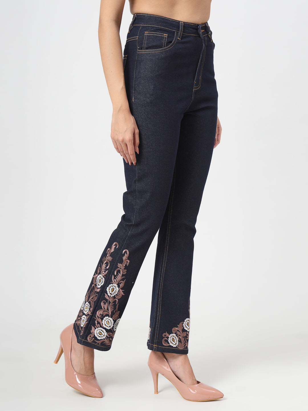 Bootcut High-Rise Embroidered Stretchable Jeans - Cosmic Trio