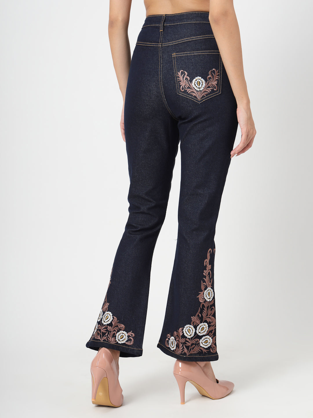 Bootcut High-Rise Embroidered Stretchable Jeans - Cosmic Trio