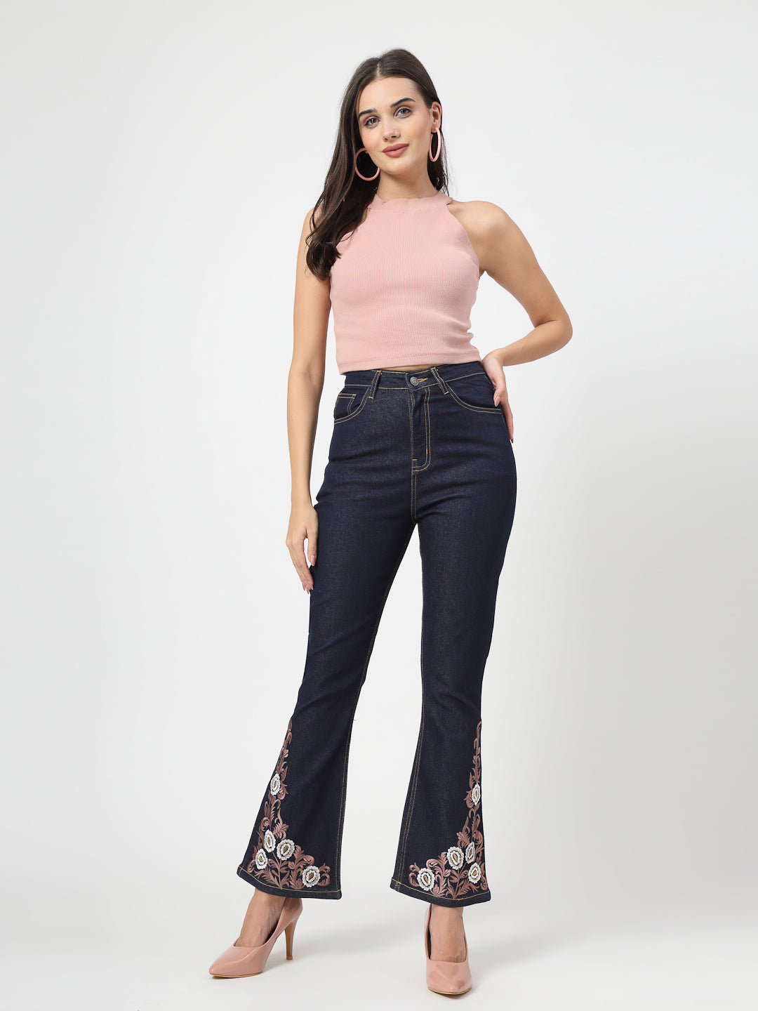 Bootcut High-Rise Embroidered Stretchable Jeans - Cosmic Trio