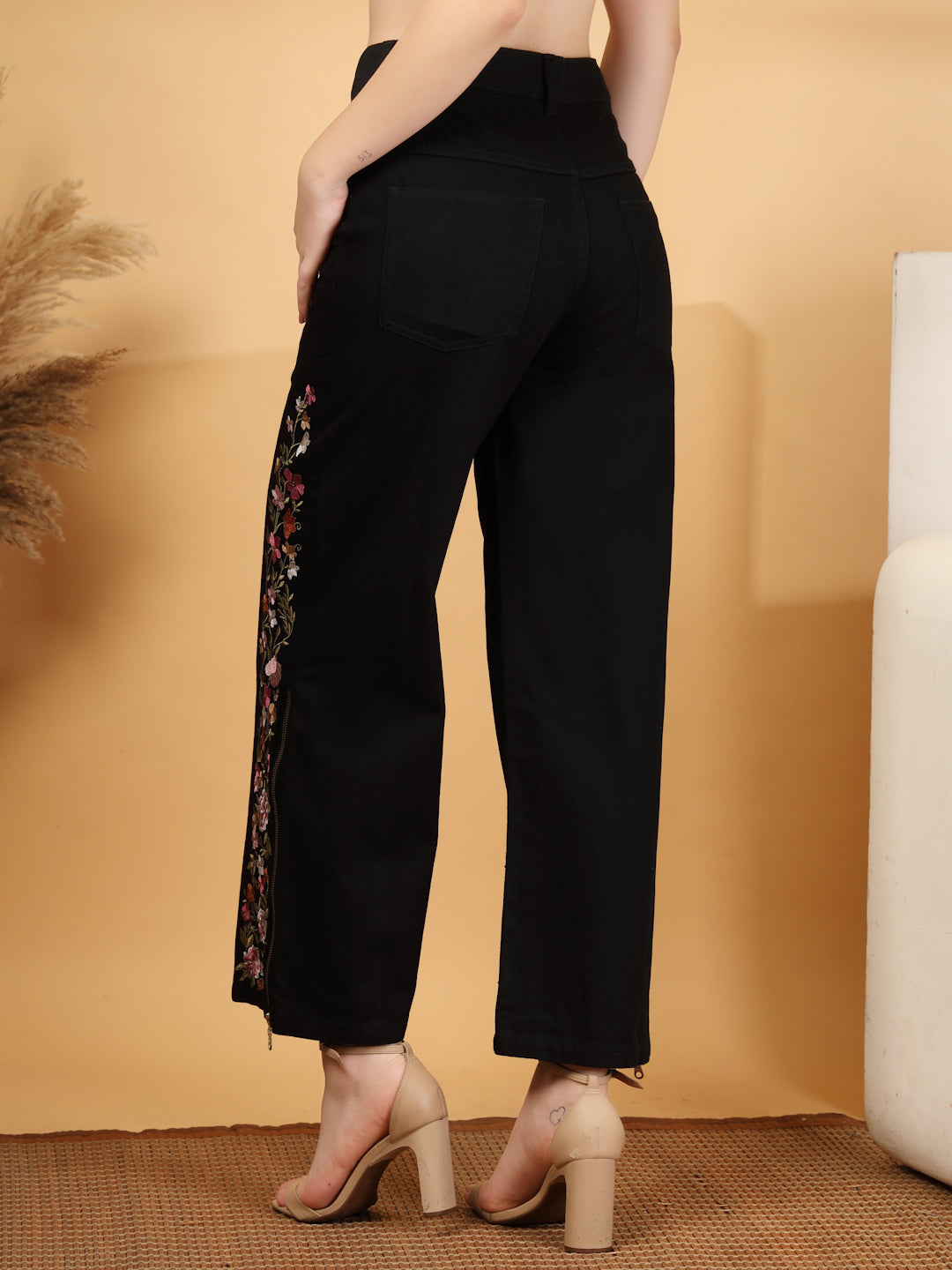 Wide Leg High-Rise Embroidered Jeans