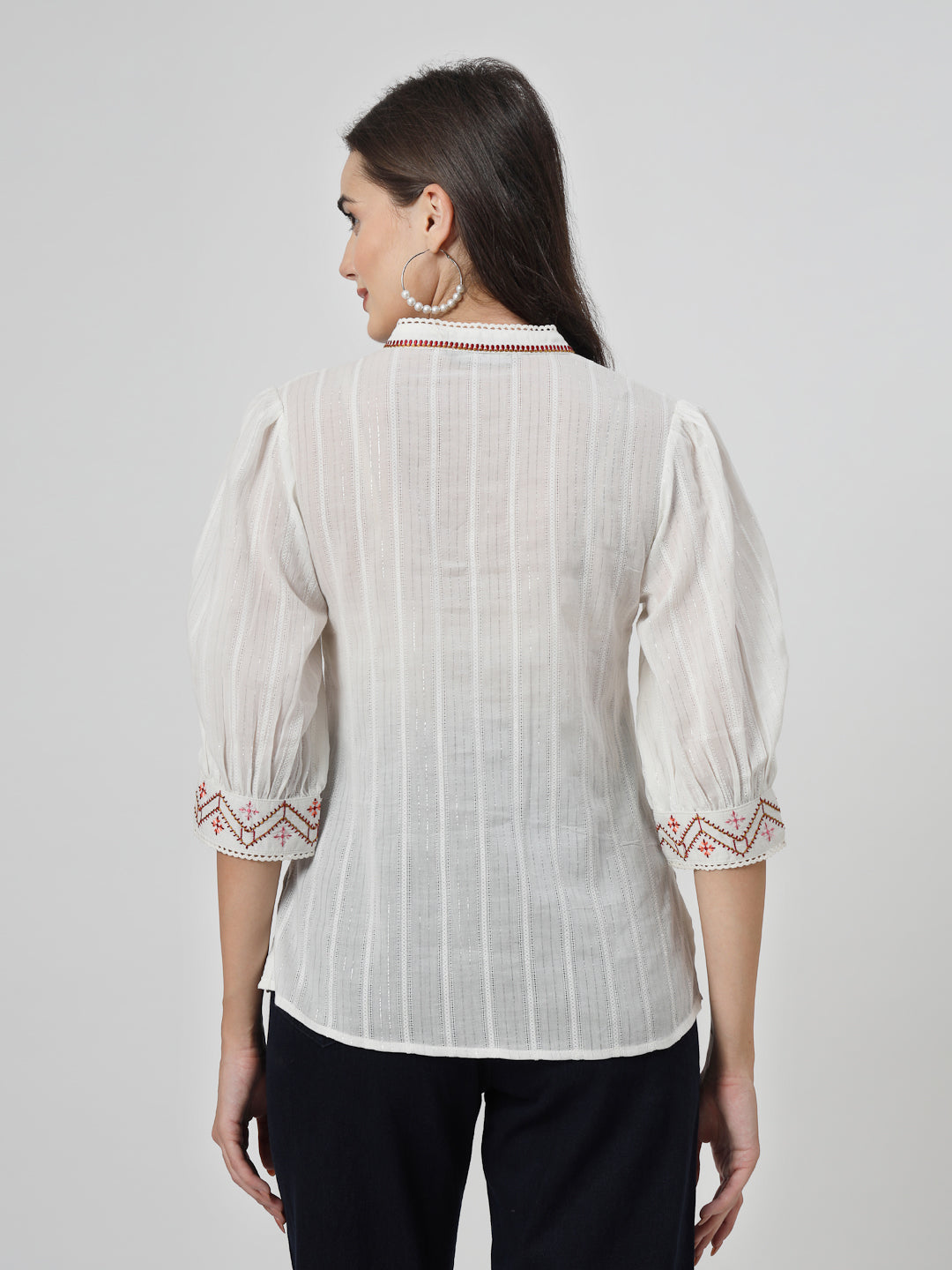 Off White Embroidered Cotton Top - Cosmic Trio