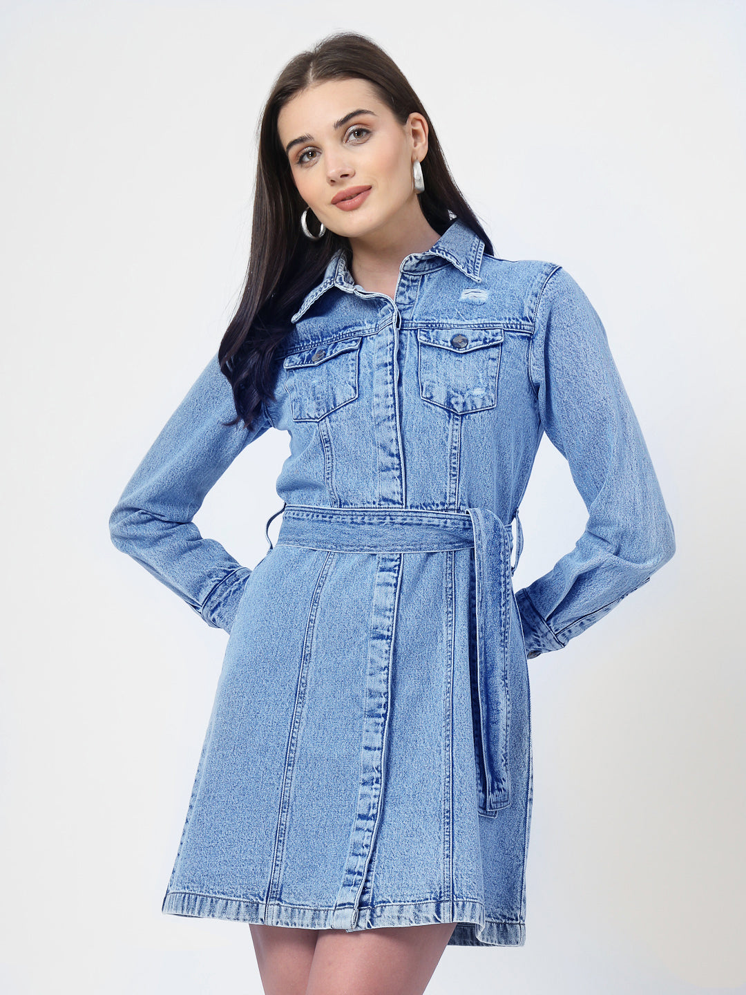 Denim Shirt Mini Dress - Cosmic Trio