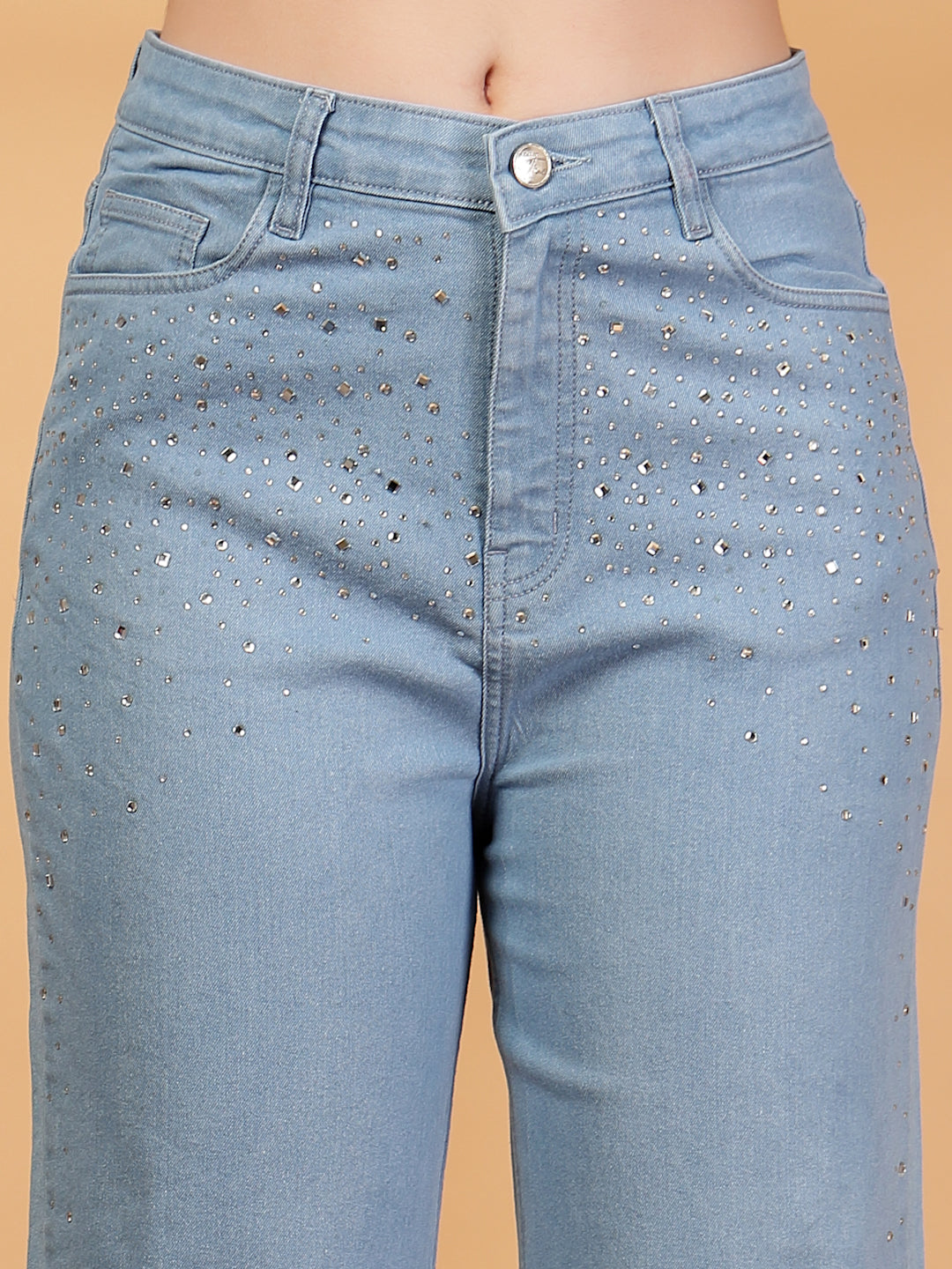 Wide Leg High-Rise Embellished Stretchable Jeans
