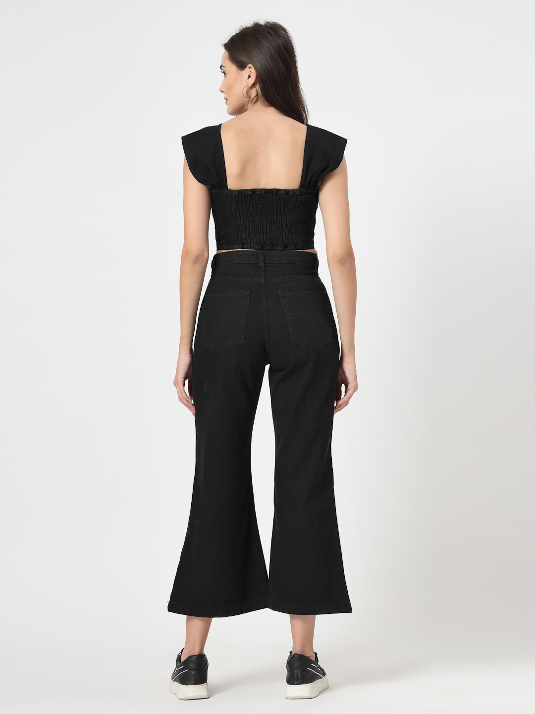 Square Neck Sleeveless Cotton Denim Top With Trouser - Cosmic Trio