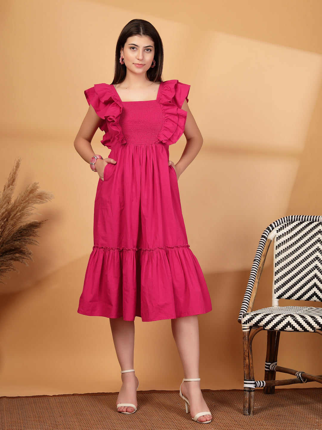 Ruffled Fit & Flare Midi Dress