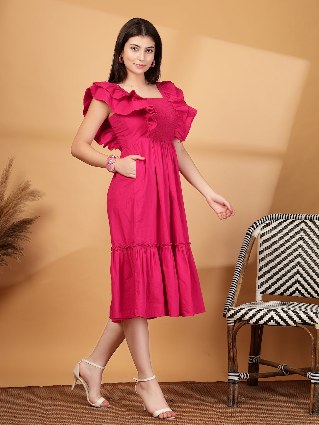 Ruffled Fit & Flare Midi Dress