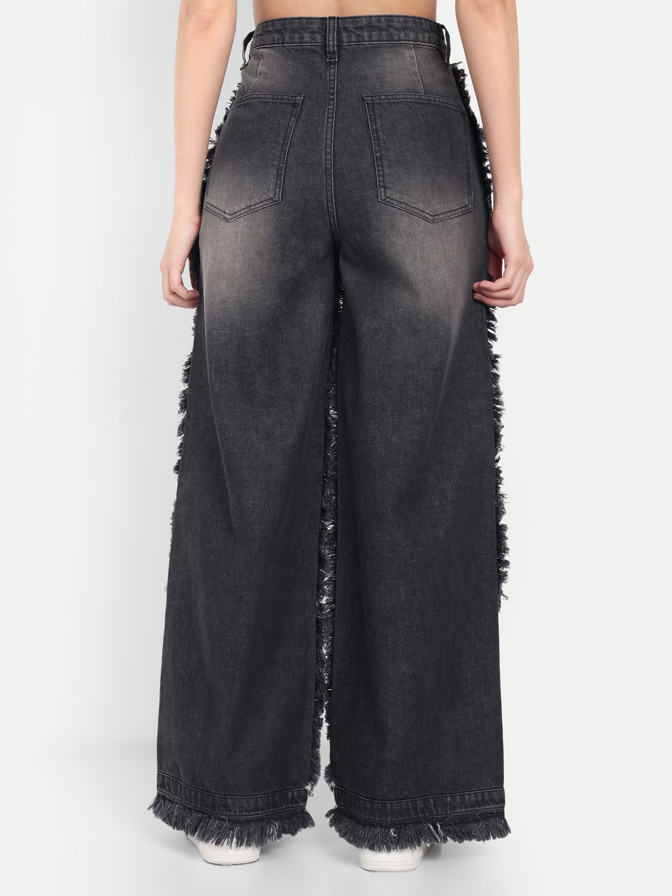 Grey Wide Leg Cargo Jeans for Women – Denim Party Wear