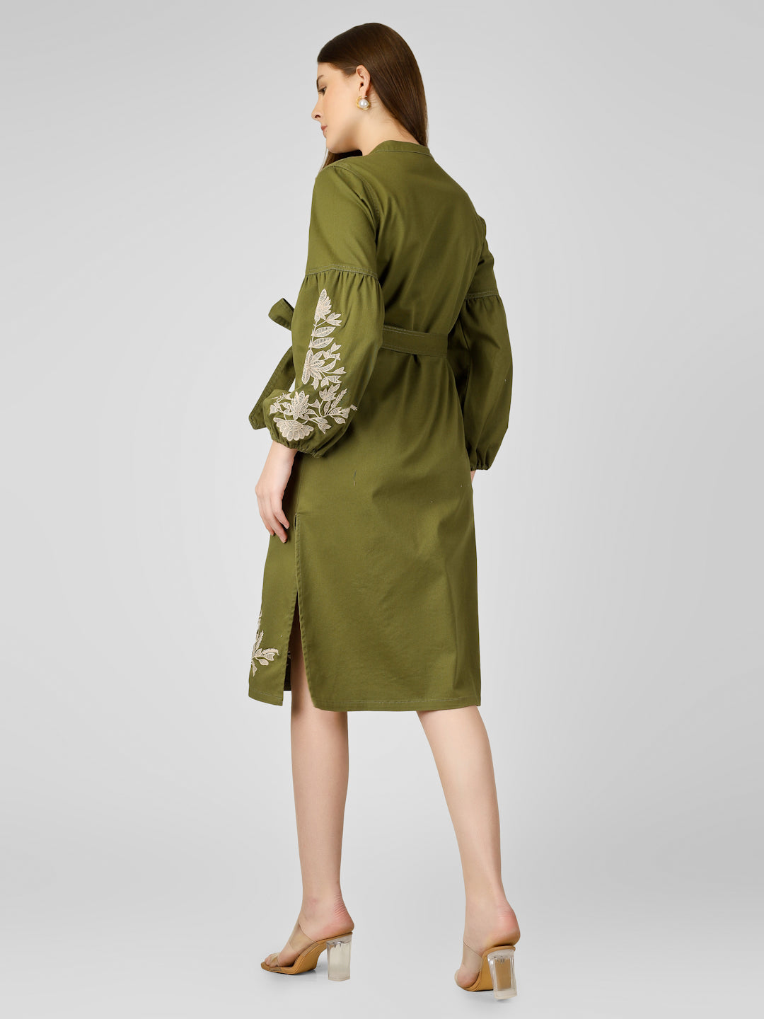 Green Cotton Lycra A-Line Dress for Women