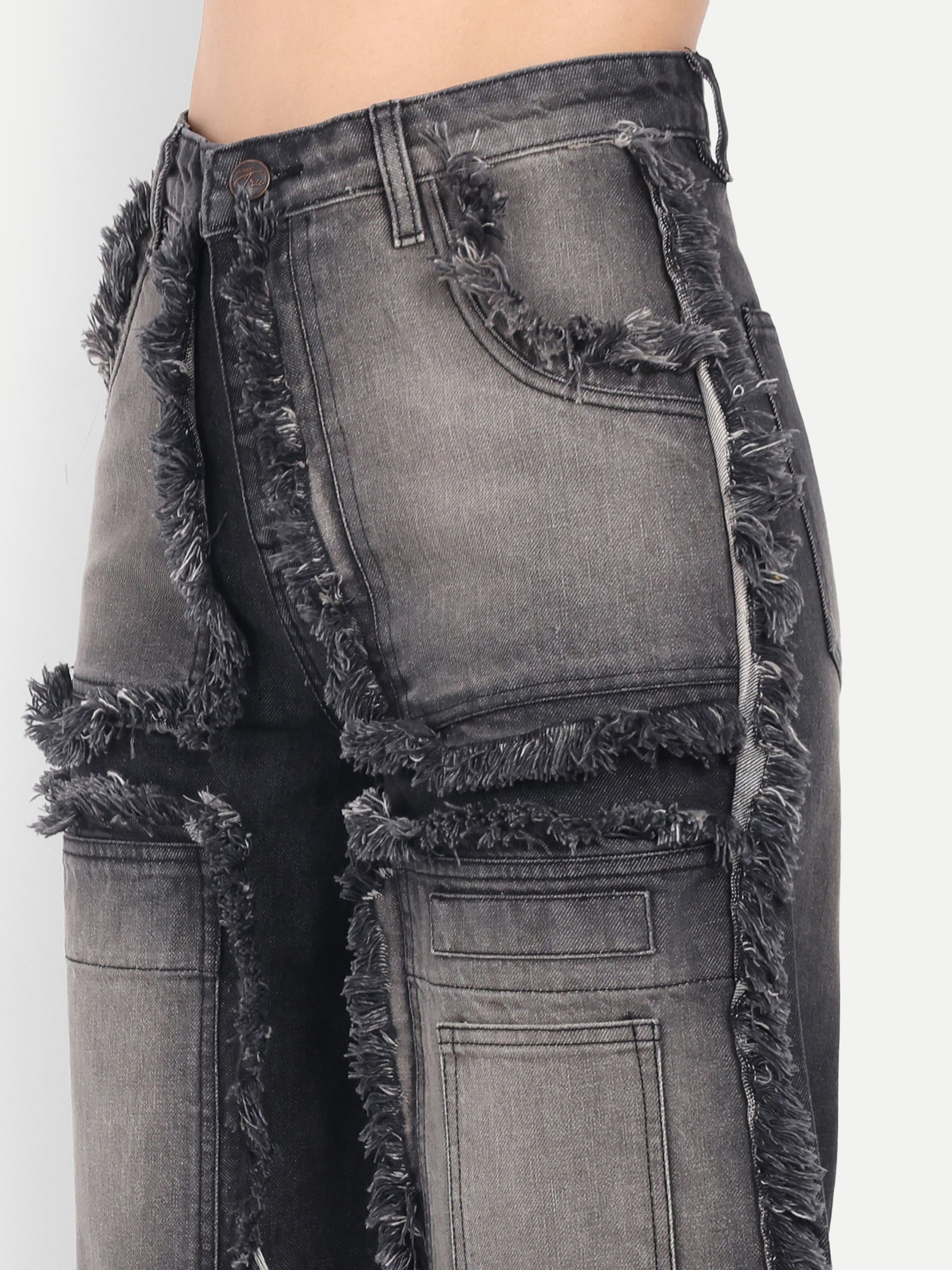 Grey Wide Leg Cargo Jeans for Women – Denim Party Wear
