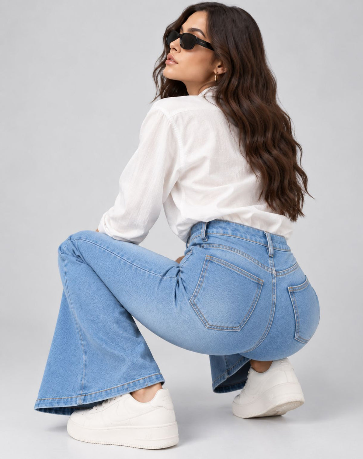 Women Mid Rise Bootcut Denim Jeans – Light Fade Stretch Casual Wear