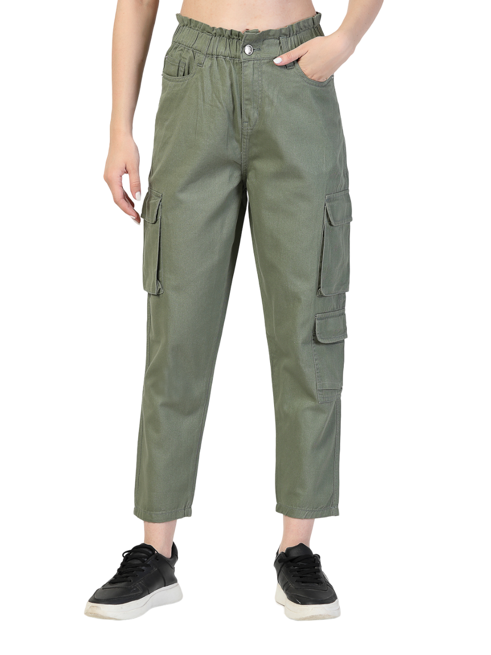 Olive Cotton Relaxed Fit Cargos Trousers - Cosmic Trio