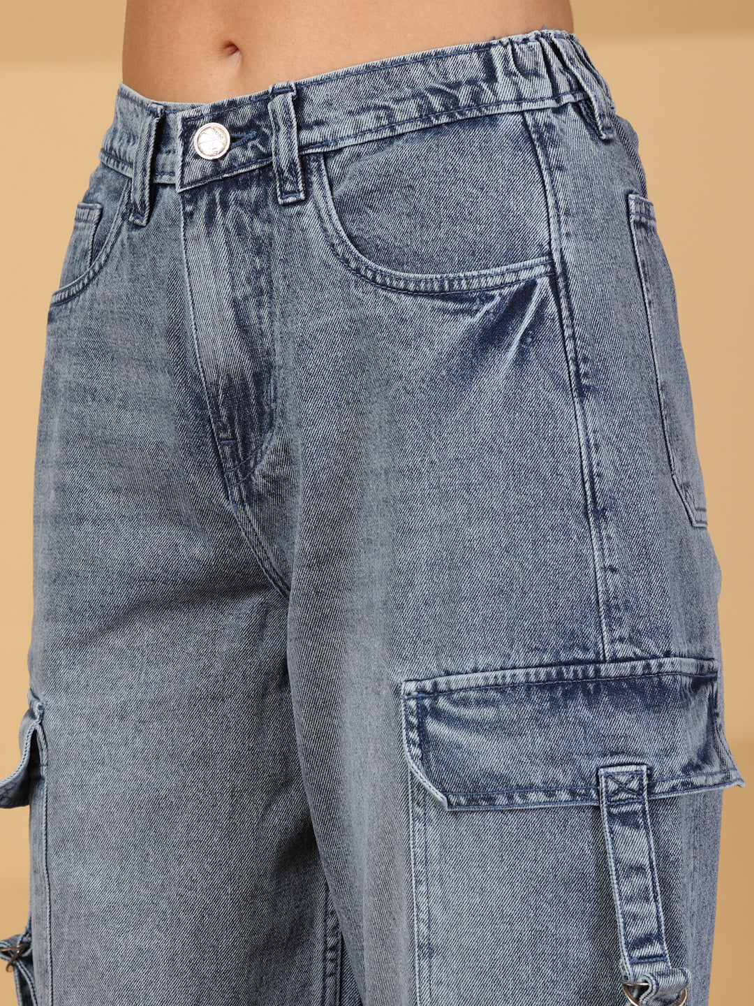 High-Rise Light Fade Cargo Jeans