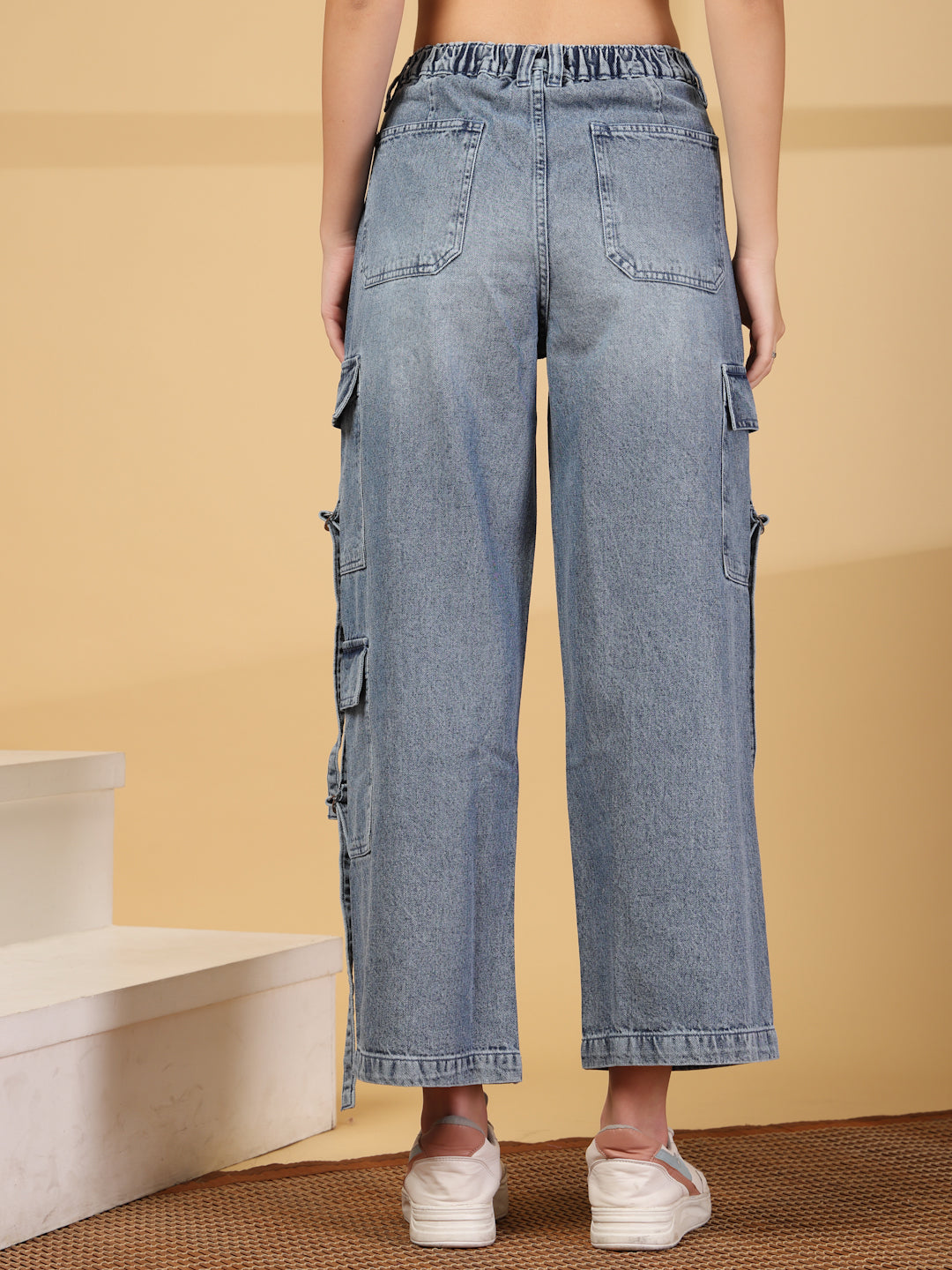 High-Rise Light Fade Cargo Jeans