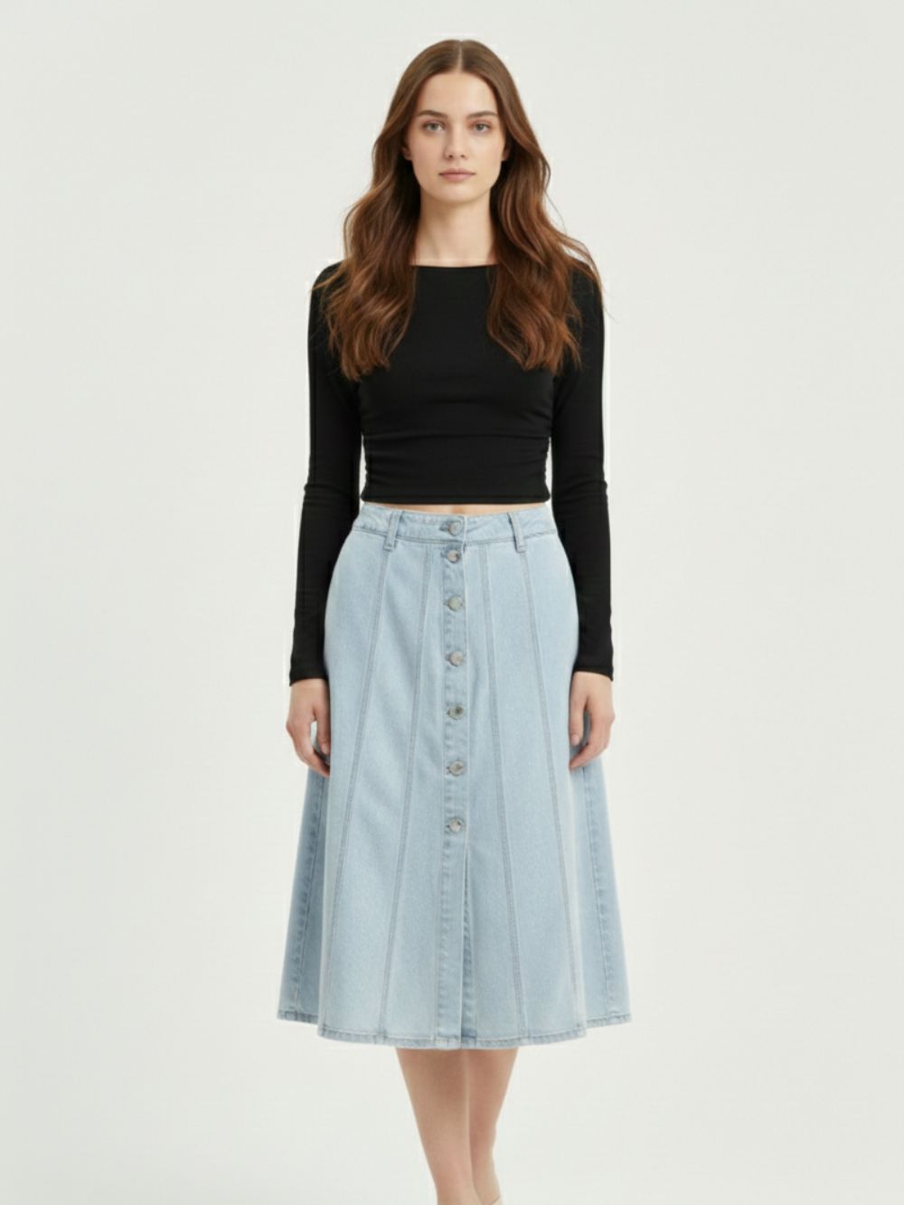 Women Blue A-Line Denim Midi Skirt