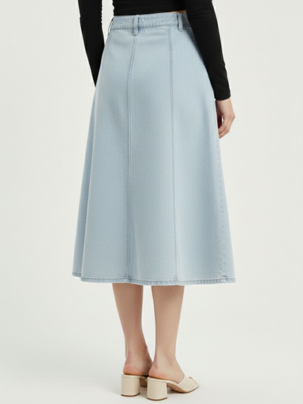 Women Blue A-Line Denim Midi Skirt