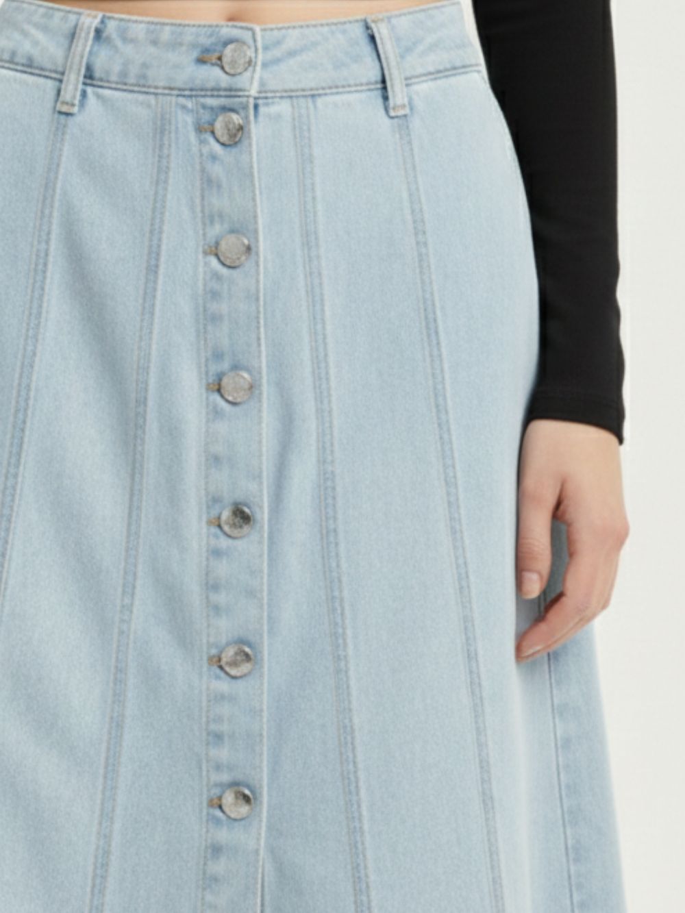 Women Blue A-Line Denim Midi Skirt