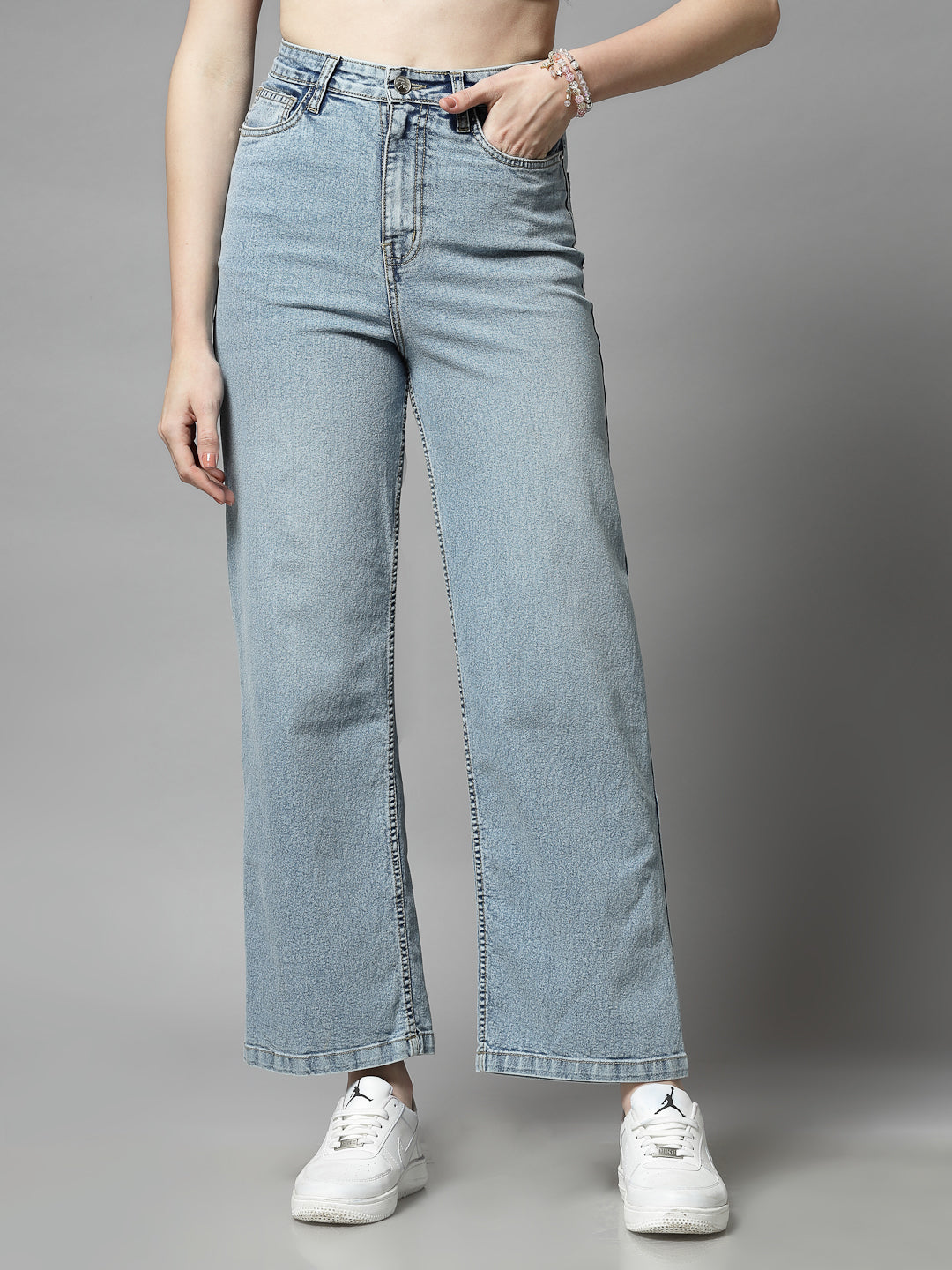 Wide Leg High-Rise Light Fade Stretchable Jeans - Cosmic Trio