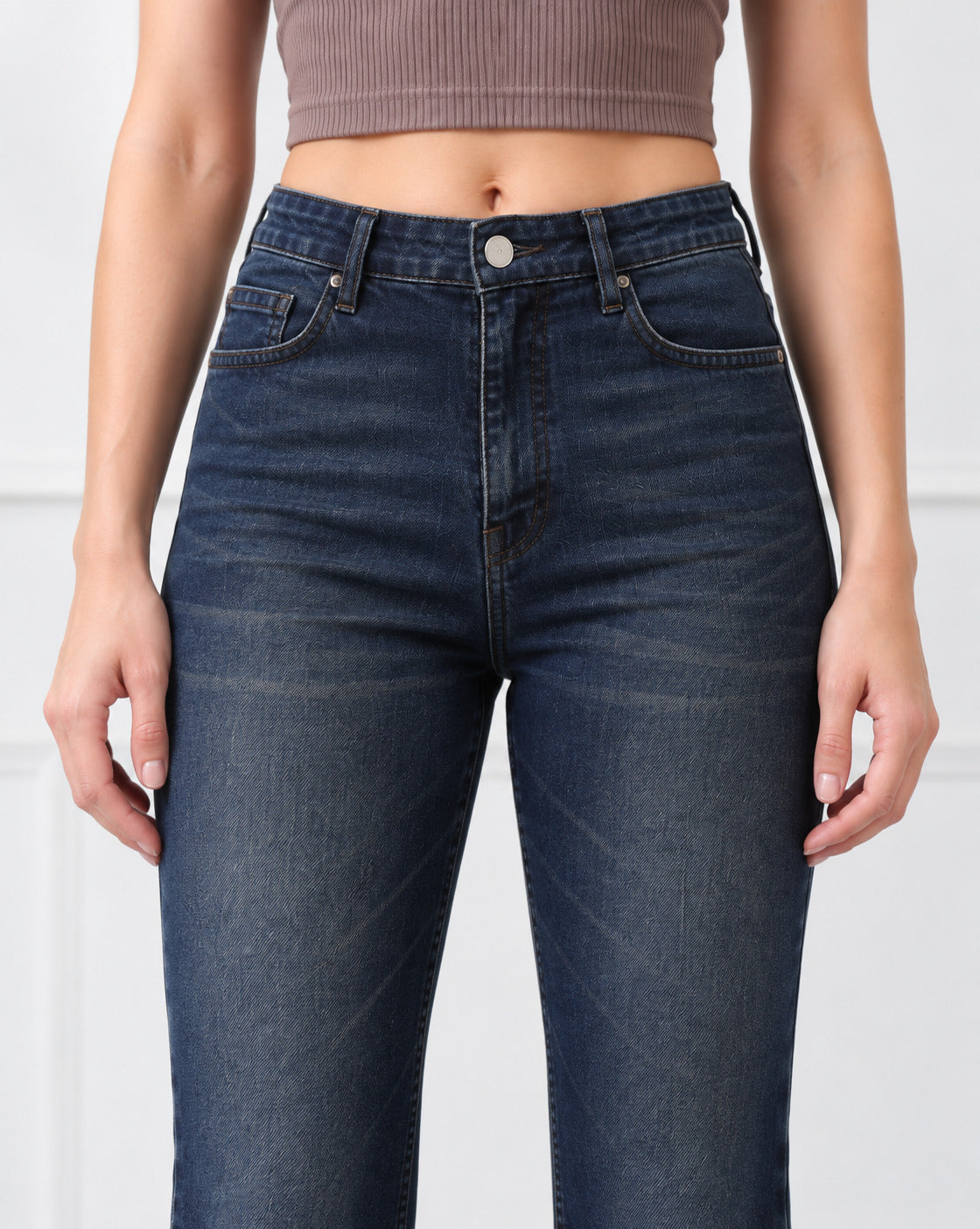 Women’s Blue Textured Fray Hem Bootcut Jeans