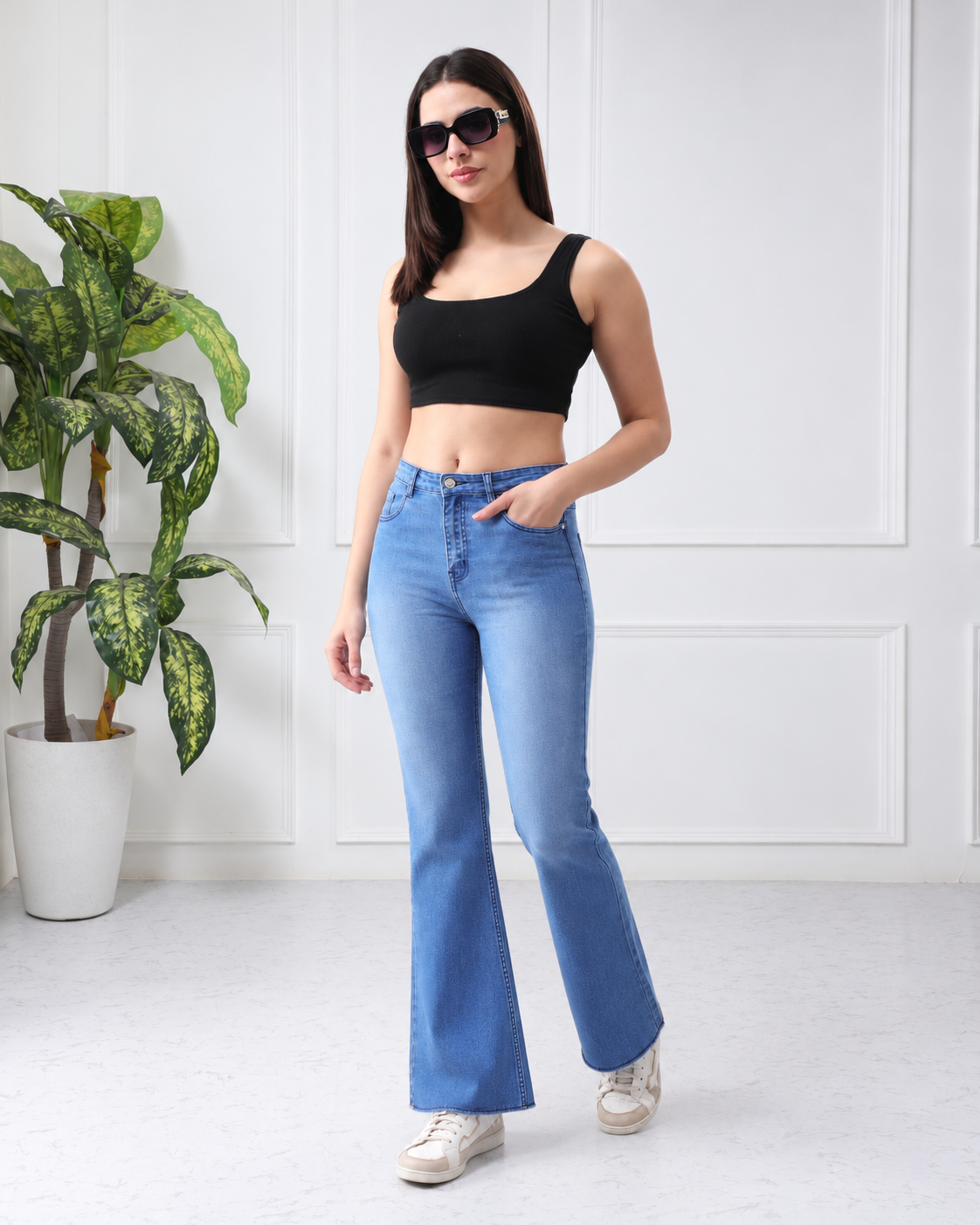 Women’s Light Blue Mid-Rise Flared Jeans