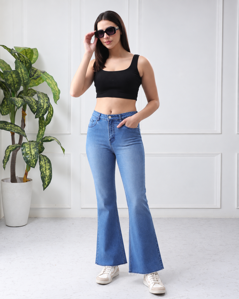 Women’s Light Blue Mid-Rise Flared Jeans