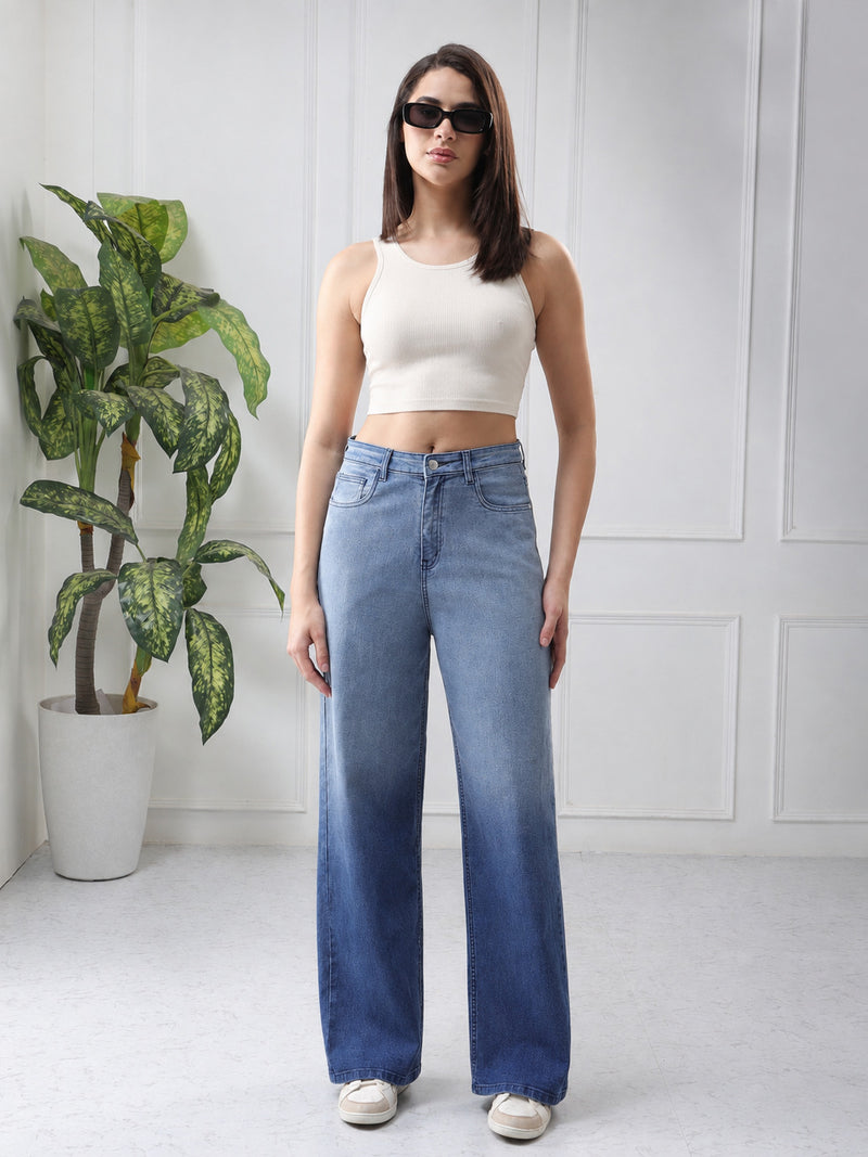 Women’s Light Blue Mid-Rise Straight Fit Jeans