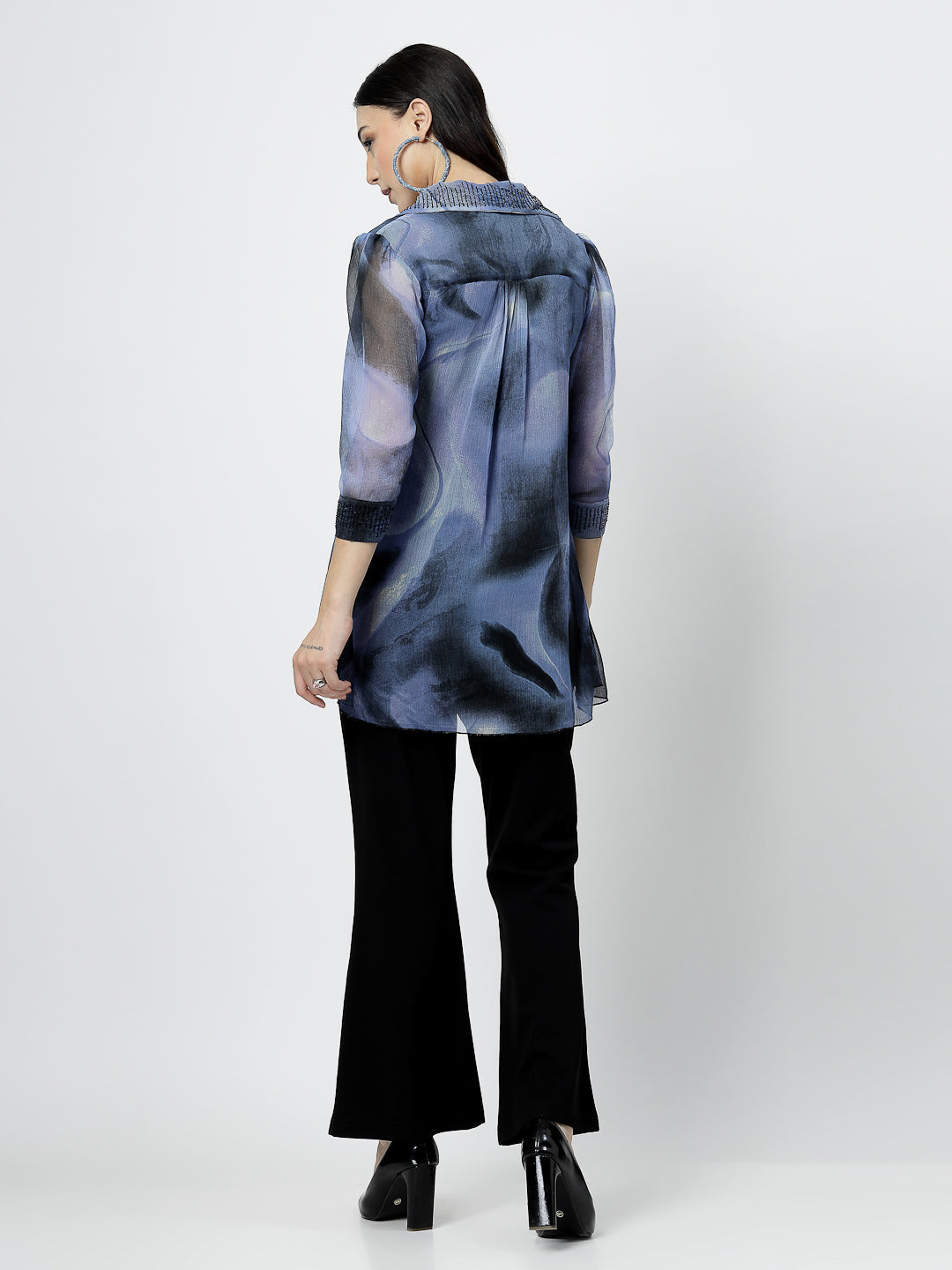 Elegant Embellished Shirt with Classic Black Bootcut Pants - Cosmic Trio