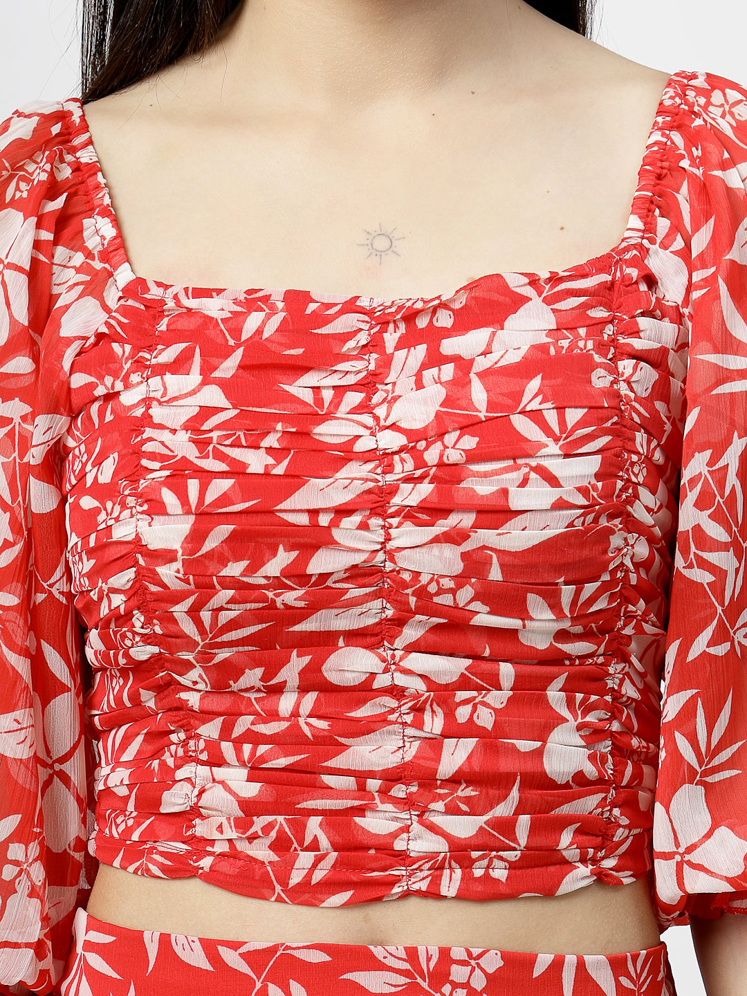 Floral Delight Sweetheart Neck Top & Rushing Skirt Set - Cosmic Trio