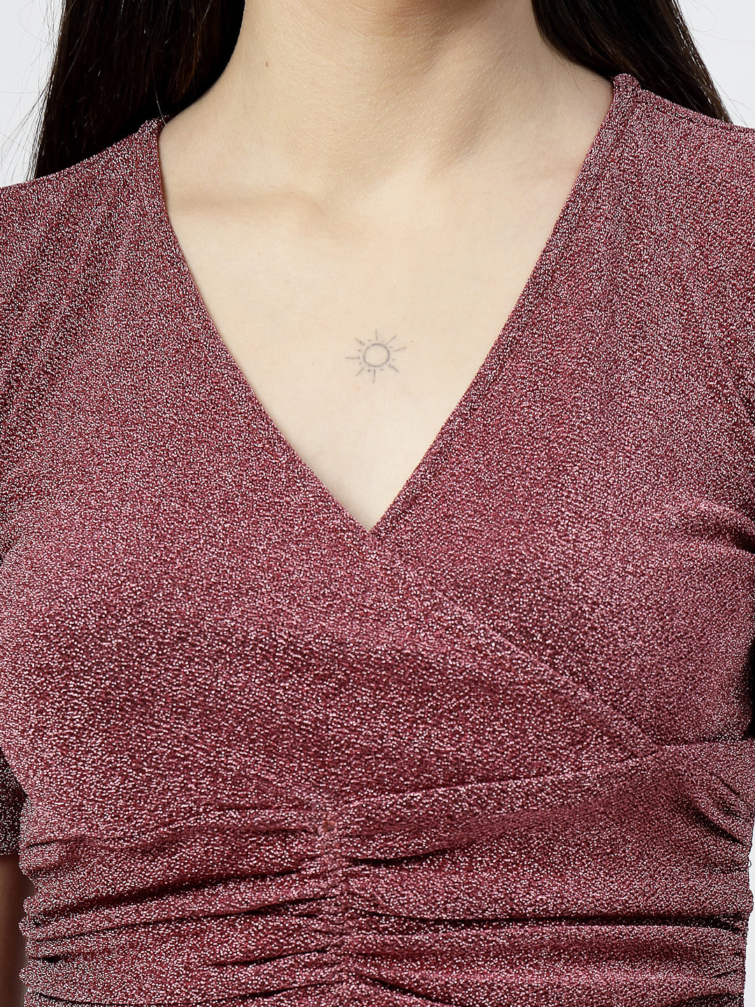 Fuchsia Front Wrap with Ruching Top and Black Pant - Cosmic Trio